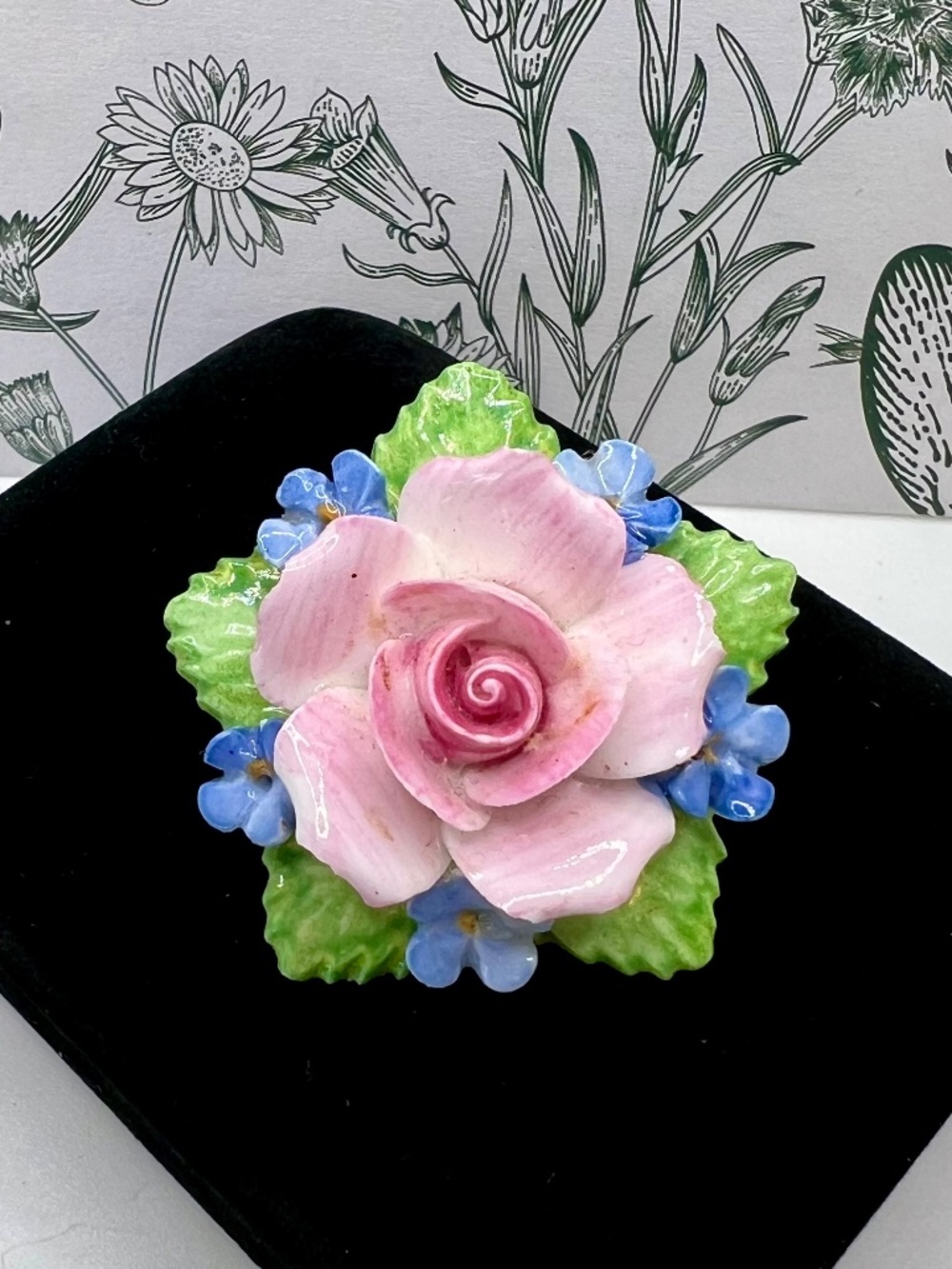 Aynsley Fine Bone China Rose Forget-Me-Not Brooch